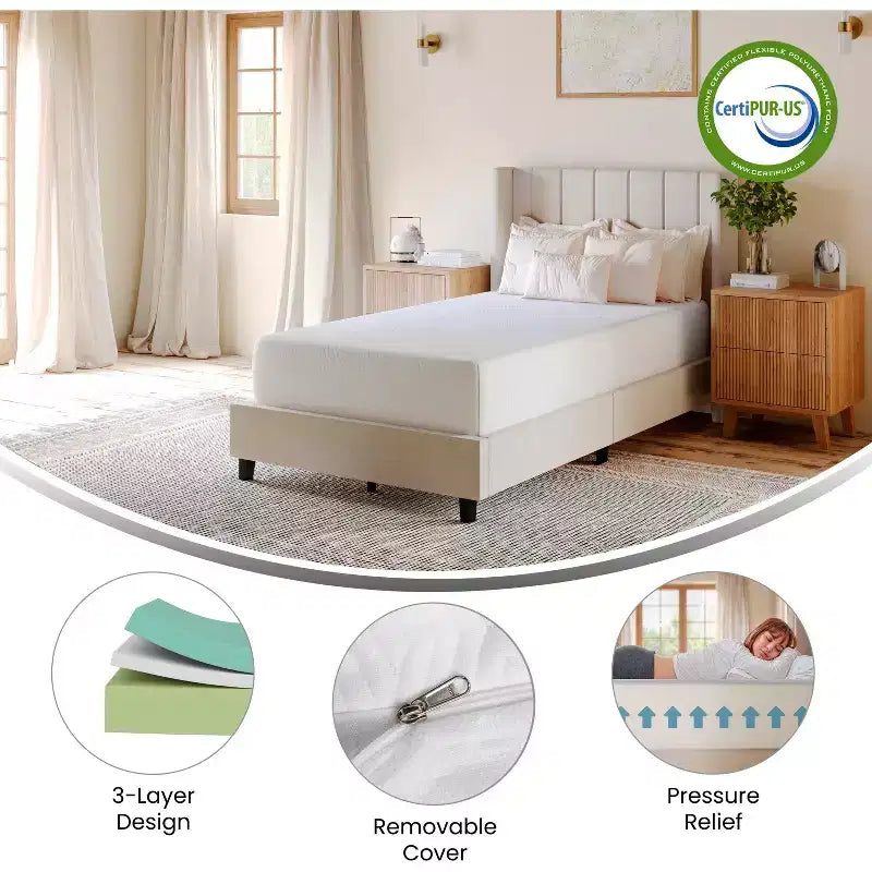 Matelas en mousse à mémoire de forme, en boîte, structure à trois couches