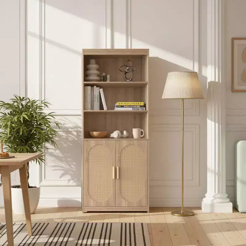 Étagère à cinq niveaux, bibliothèque haute en rotin