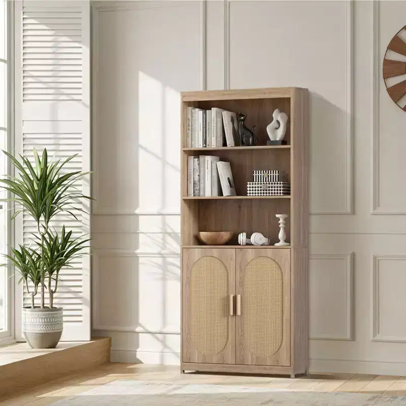 Étagère à cinq niveaux, bibliothèque haute en rotin