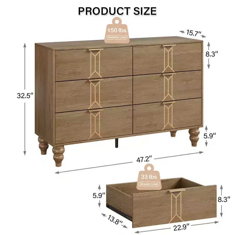 Commode de chambre à six tiroirs