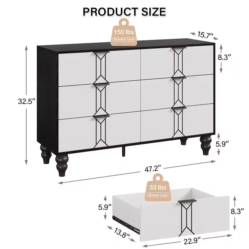 Commode de chambre à six tiroirs