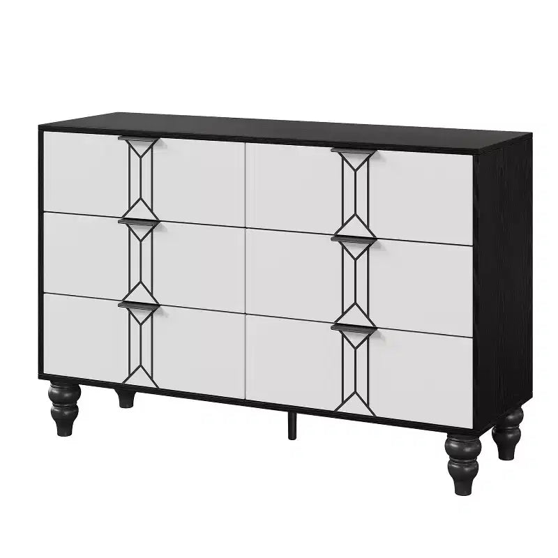 GustoWave 6 Drawer Dresser for Bedroom, Modern Wooden Chest Dresser with Metal Handle, Large Storage Chest of Drawers