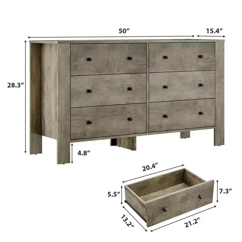 Une commode à six tiroirs convient aux chambres à coucher, aux entrées, aux couloirs,