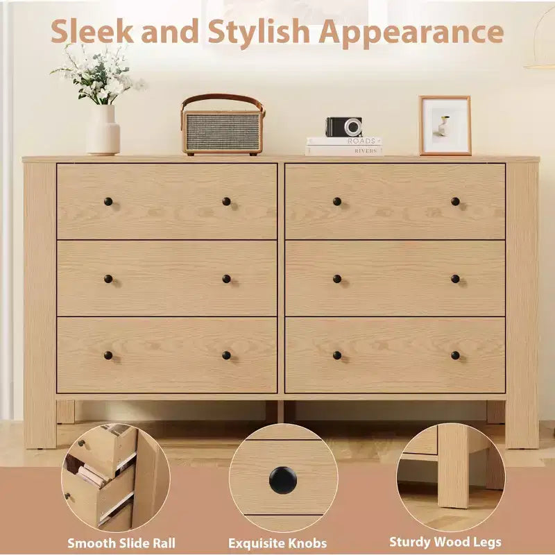 Une commode à six tiroirs convient aux chambres à coucher, aux entrées, aux couloirs,
