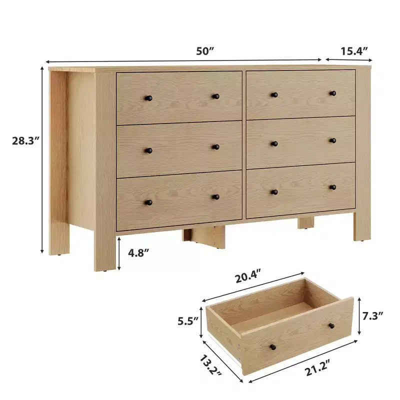 Une commode à six tiroirs convient aux chambres à coucher, aux entrées, aux couloirs,