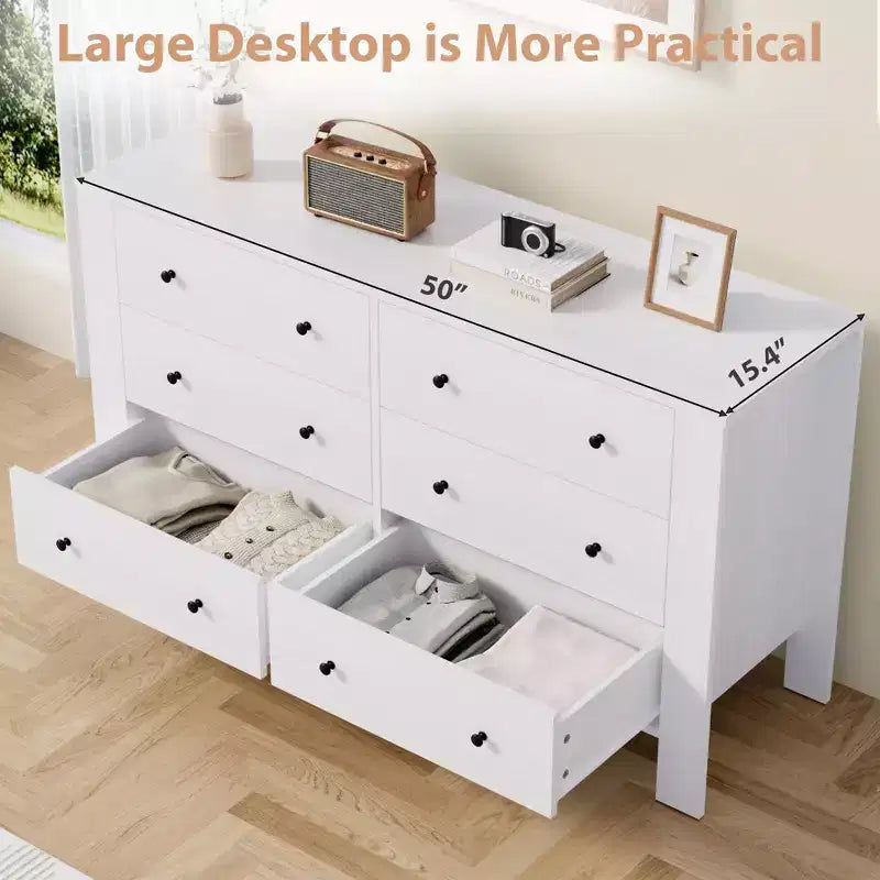 Une commode à six tiroirs convient aux chambres à coucher, aux entrées, aux couloirs,