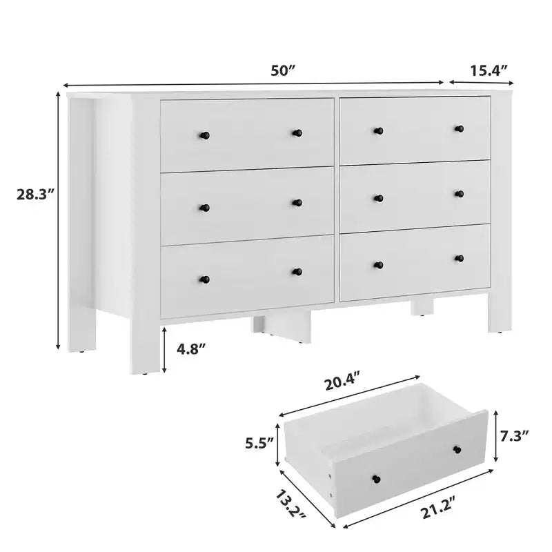 Une commode à six tiroirs convient aux chambres à coucher, aux entrées, aux couloirs,