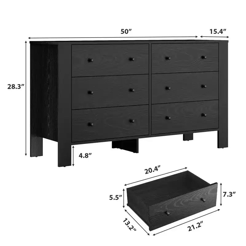 Une commode à six tiroirs convient aux chambres à coucher, aux entrées, aux couloirs,