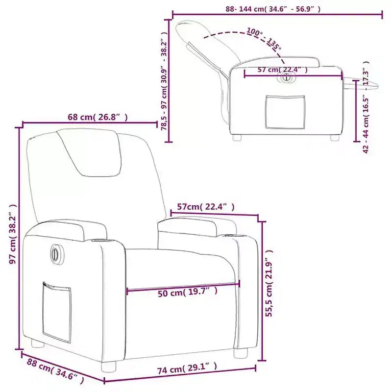 Fauteuil inclinable électrique en similicuir noir