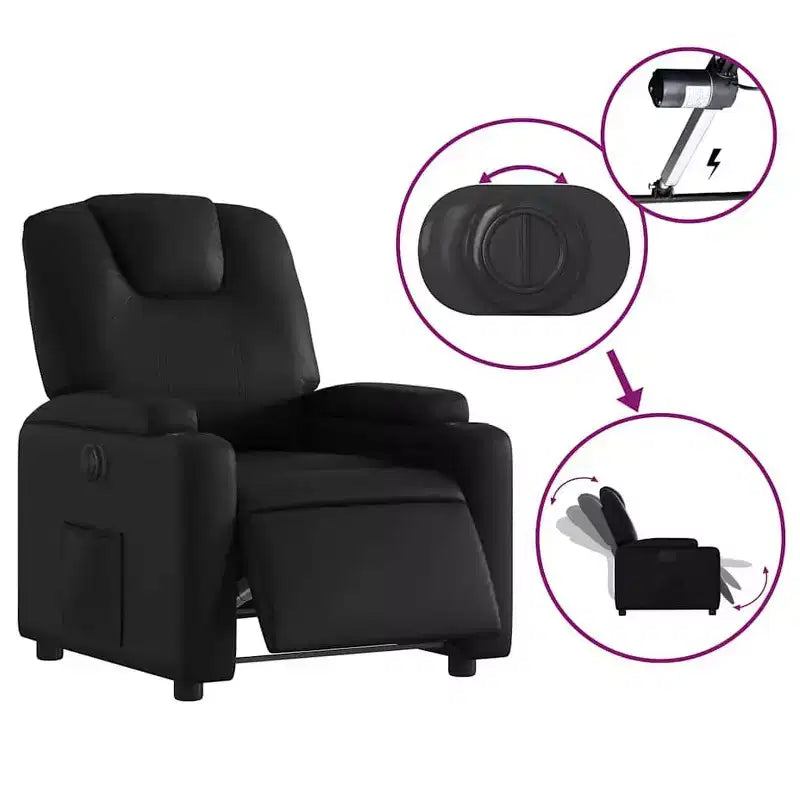 Fauteuil inclinable électrique en similicuir noir