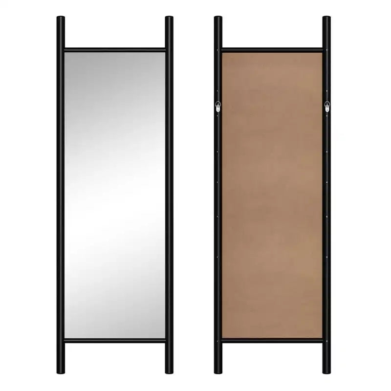 Miroir encadré en bois massif trapézoïdal noir