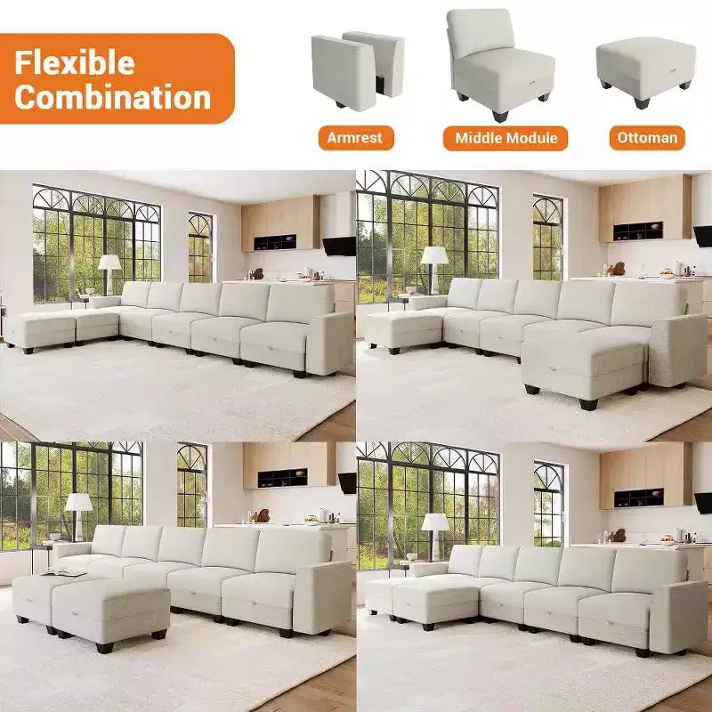 Canapé d'angle en velours côtelé avec poufs de rangement