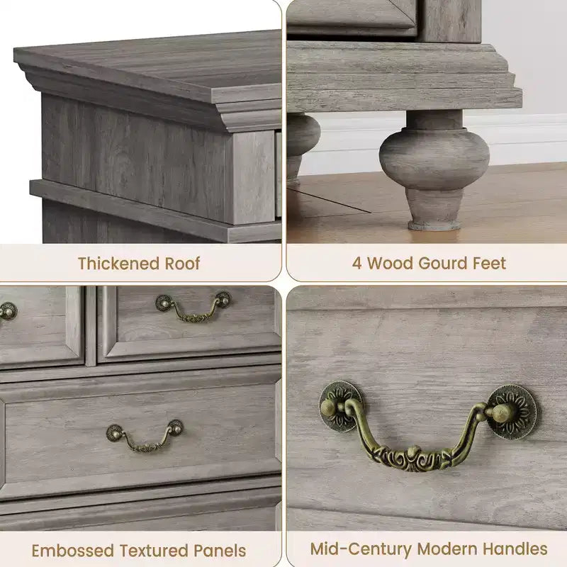 Commode à 9 tiroirs pour chambre à coucher, commode en bois de style ferme avec poignées, organisateur de tiroirs de rangement pour bijoux pour salon, couloir