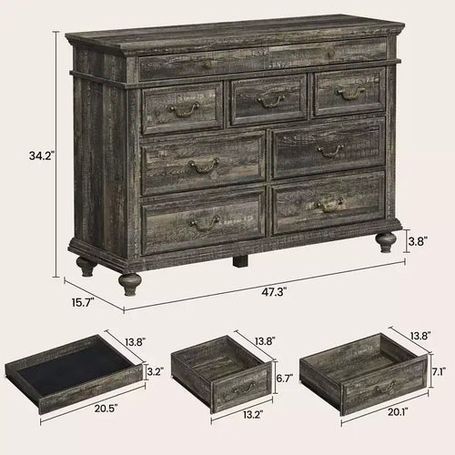 Commode à 9 tiroirs pour chambre à coucher, commode en bois de style ferme avec poignées, organisateur de tiroirs de rangement pour bijoux pour salon, couloir