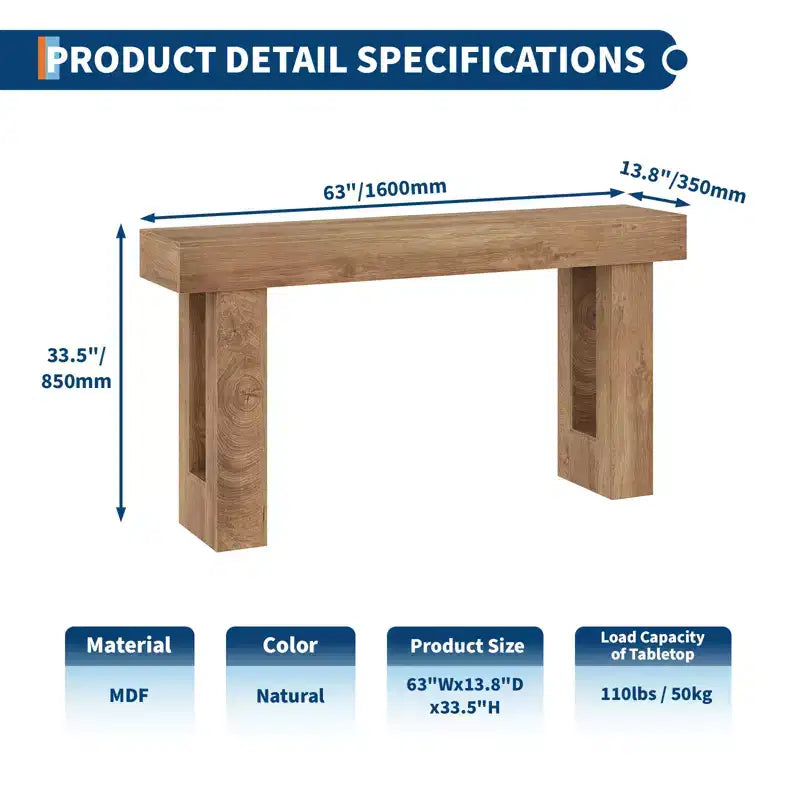 Table d'entrée rectangulaire en bois de style fermier