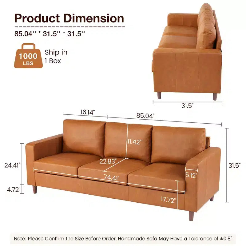 Canapé en cuir véritable marron - Canapé de style moderne du milieu du siècle