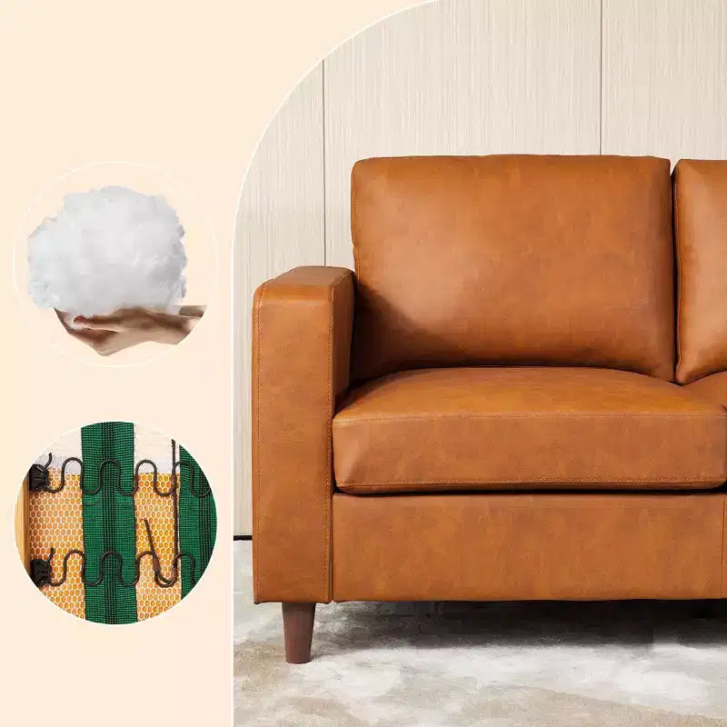 Canapé en cuir véritable marron - Canapé de style moderne du milieu du siècle