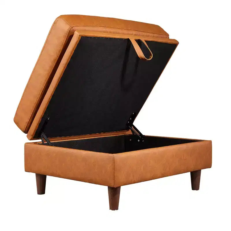 Canapé en cuir véritable marron - Canapé de style moderne du milieu du siècle
