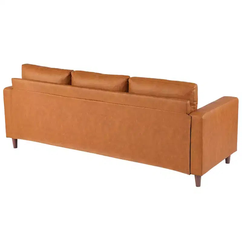 Canapé en cuir véritable marron - Canapé de style moderne du milieu du siècle