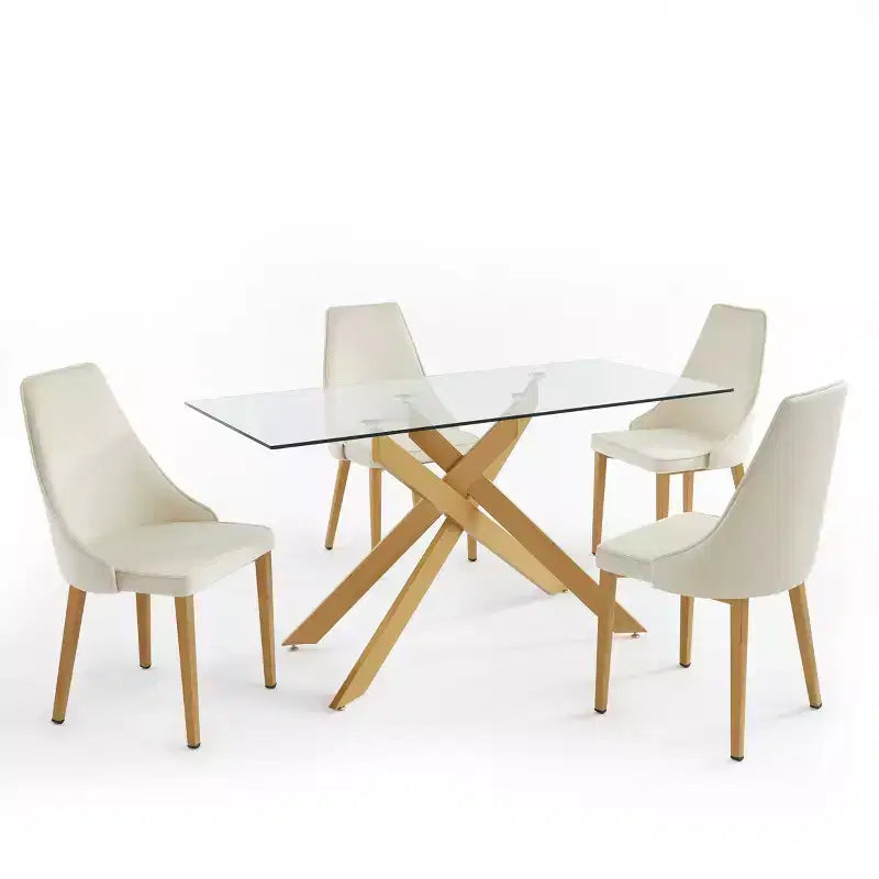 Table à manger, plateau en verre, pieds en acier