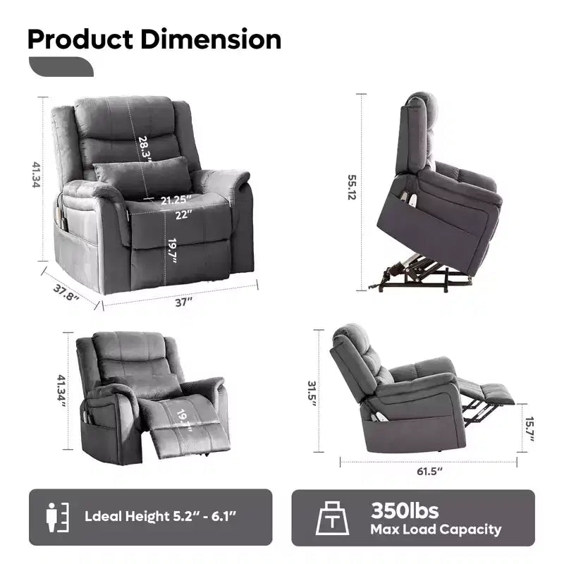 Fauteuil inclinable électrique de massage et chauffant avec fonction de levage