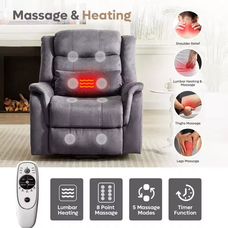 Fauteuil inclinable électrique de massage et chauffant avec fonction de levage