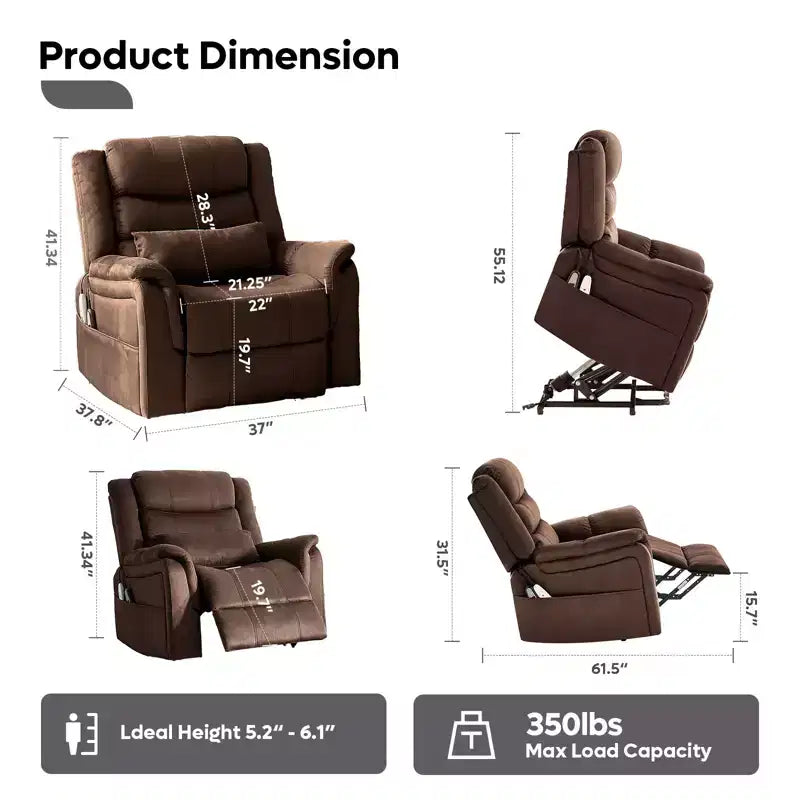 Fauteuil inclinable électrique de massage et chauffant avec fonction de levage
