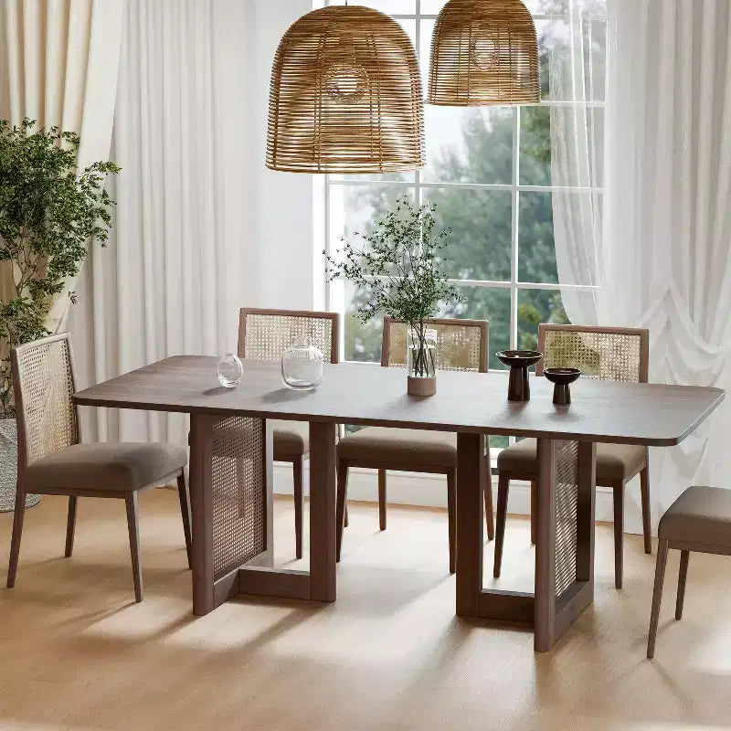 Table à manger carrée en bois de noyer, convient pour bar de cuisine et salon.
