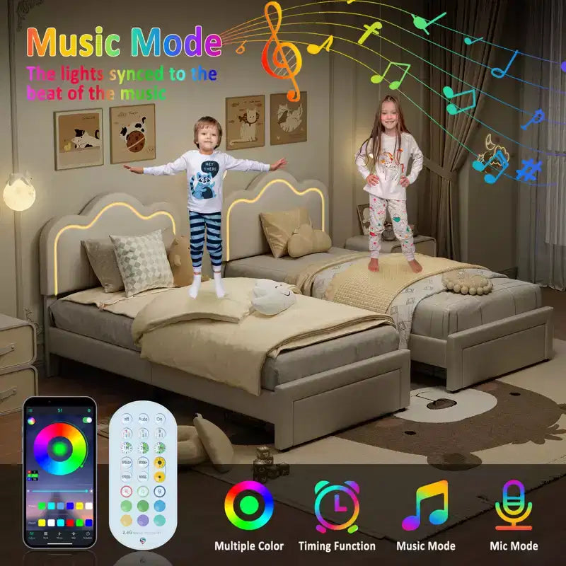 Cadre de lit plateforme pour enfants avec lumières LED RVB