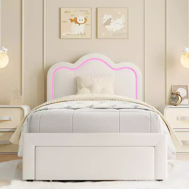 Cadre de lit plateforme pour enfants avec lumières LED RVB