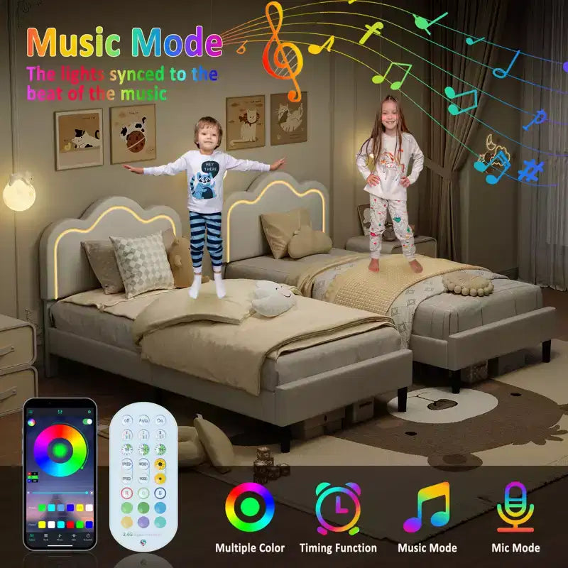 Cadre de lit plateforme pour enfants avec lumières LED RVB