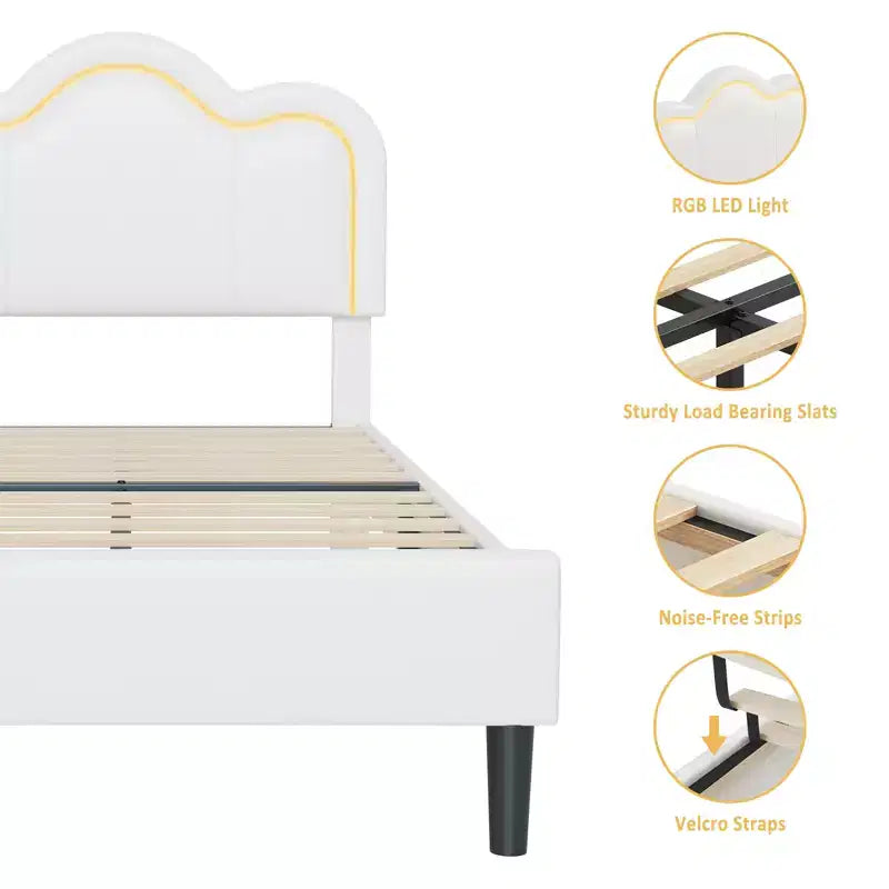 Cadre de lit plateforme pour enfants avec lumières LED RVB
