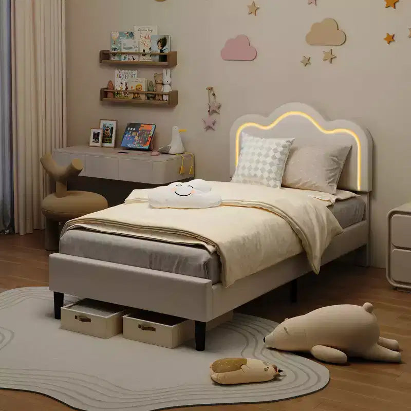 Cadre de lit plateforme pour enfants avec lumières LED RVB