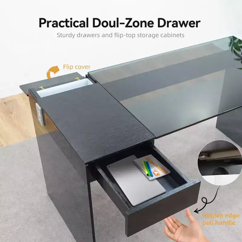 Bureau d'ordinateur moderne, bureau d'étude minimaliste noir