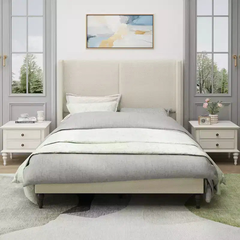 Queen/King Size Platform Bed Frame with Upholstered Headboard, Boucle Fabric - ModernLuxe