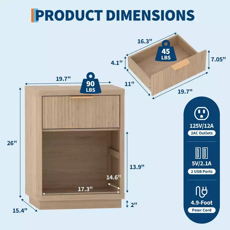 Table de chevet encastrée avec station de recharge