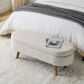 Zeus & Ruta Oval Fabric Storage Ottoman Bench with Rubber Wood Legs