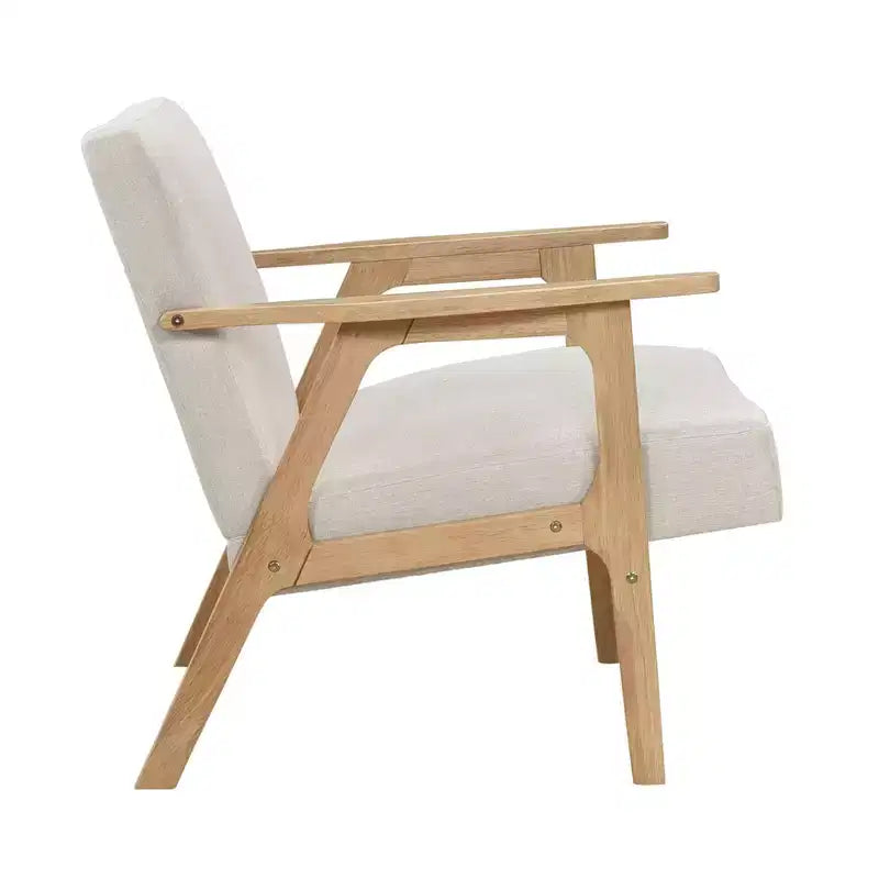 Fauteuil d'appoint rembourré en tissu avec cadre en hévéa de style milieu de siècle