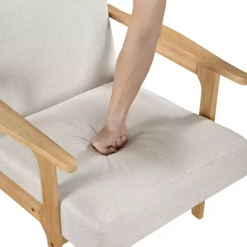 Fauteuil d'appoint rembourré en tissu avec cadre en hévéa de style milieu de siècle