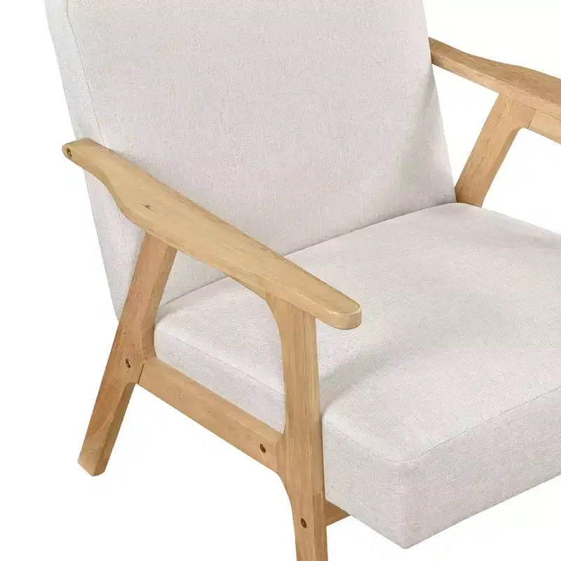 Fauteuil d'appoint rembourré en tissu avec cadre en hévéa de style milieu de siècle