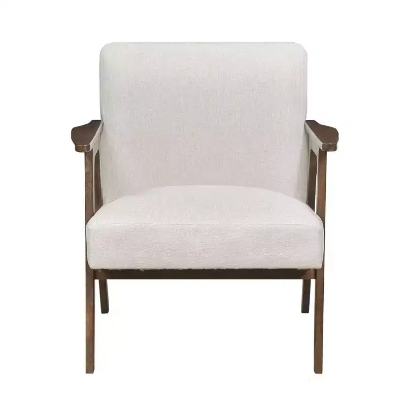 Fauteuil d'appoint rembourré en tissu avec cadre en hévéa de style milieu de siècle