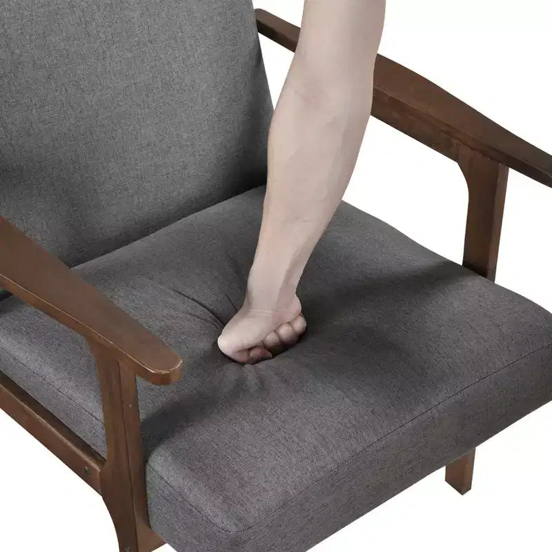Fauteuil d'appoint rembourré en tissu avec cadre en hévéa de style milieu de siècle