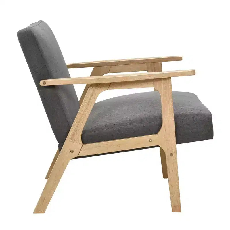 Fauteuil d'appoint rembourré en tissu avec cadre en hévéa de style milieu de siècle