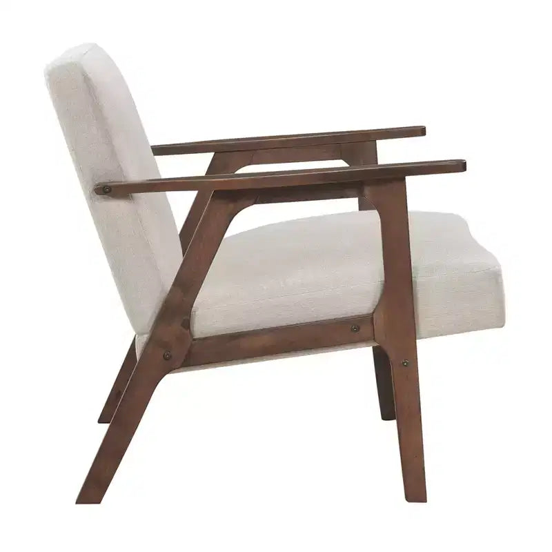 Fauteuil d'appoint rembourré en tissu avec cadre en hévéa de style milieu de siècle