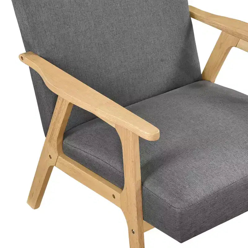 Fauteuil d'appoint rembourré en tissu avec cadre en hévéa de style milieu de siècle
