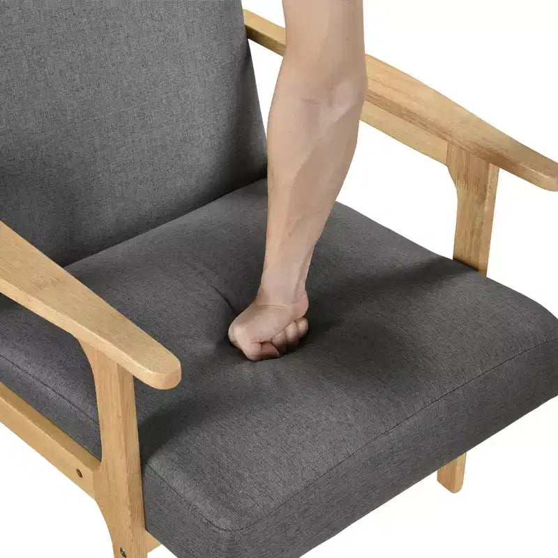 Fauteuil d'appoint rembourré en tissu avec cadre en hévéa de style milieu de siècle
