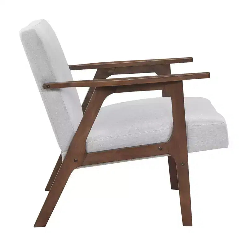 Fauteuil d'appoint rembourré en tissu avec cadre en hévéa de style milieu de siècle