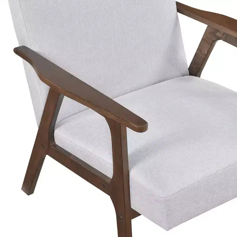 Fauteuil d'appoint rembourré en tissu avec cadre en hévéa de style milieu de siècle