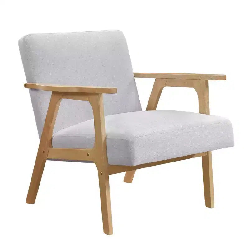 Fauteuil d'appoint rembourré en tissu avec cadre en hévéa de style milieu de siècle