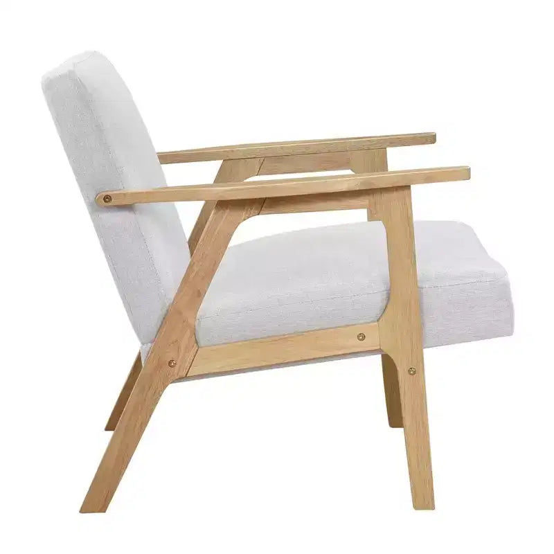 Fauteuil d'appoint rembourré en tissu avec cadre en hévéa de style milieu de siècle